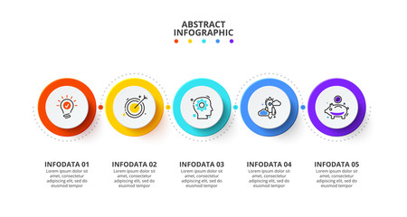 Five circles connected by a line. Timeline concept infographic with 5 options