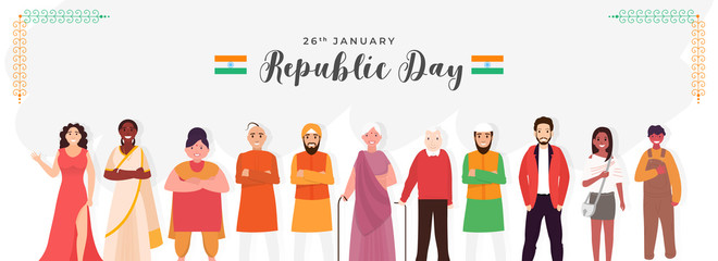 Wall Mural - People of different religion and all ages showing Unity in Diversity of India on the occasion of 26th January, Republic day celebration.