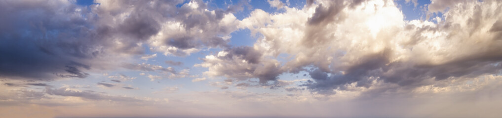 blue morning sky with clouds (wide background panorama).