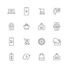 Poster - E-commerce icon. Business shopping purchase retail pictograms market tags vector thin line symbols. Shop and retail, purchase and basket illustration