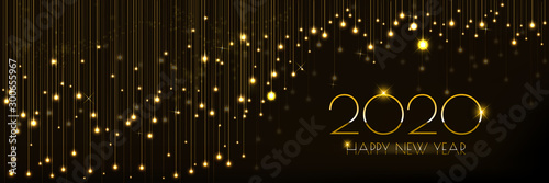 Cuadros en Lienzo Christmas banner design with glowing glittering lights curtain