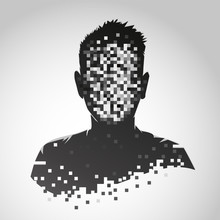 Anonymous Vector Icon. Privacy Concept. Human Head With Pixelated Face. Personal Data Security Illustration.