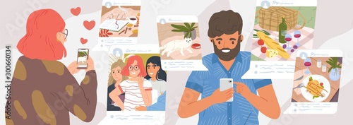 Cuadros en Lienzo Girl and guy browse social networks