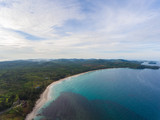 Fototapeta Natura - Aerial drone image of Beautiful white sandy beach with turquoise sea water beach at Kudat, Sabah, Borneo