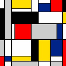 Abstract Painting, Geometric, Squares, Black, Blue, Yellow, Red