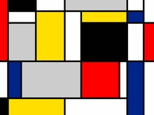 Abstract Painting, Geometric, Squares, Black, Blue, Yellow, Red