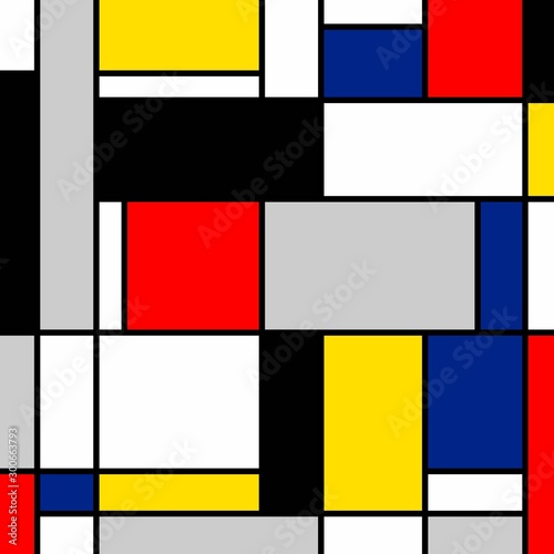 Dekoracja na wymiar  malarstwo-abstrakcyjne-geometryczne-kwadraty-czarny-niebieski-zolty-czerwony