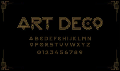 Art Deco creative font. Creative template in style of 1920s for your design. Letters, Numbers  in Vector. EPS 10