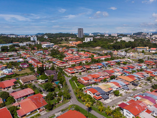 Sticker - Aerial top view of local Residential houses at Kota Kinabalu City, Sabah, Malaysia