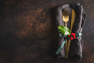 Wall Mural - Christmas cutlery with napkin