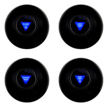 Set Of Four Magic 8 Balls With Indecisively Positive Predictions Isolated On White Background