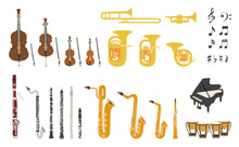 Set Of Vector Modern Flat Design Orchestra Instruments