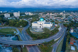 Fototapeta Do pokoju - Aerial image of new Court Complex building of Kota Kinabalu, Sabah during twilight sunset