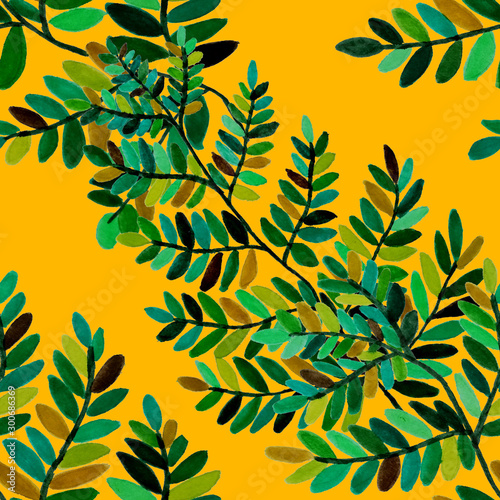 Watercolor seamless pattern with fern leaves. Leaf background.Floral vintage ...