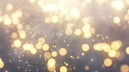 Poster - 4k video. 60 fps. Warm festive backdrop. Christmas blurred dots. Defocused particles background. Bokeh lights. Gold glitter. 3840x2160