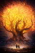 © MoVille - Unique illustration of a glowing fiery tree in an abstract fantasy land
