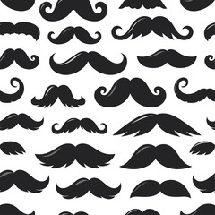 Poster - Black sillhouettes of moustache vvector seamless pattern