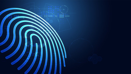 Poster - blue abstract image that is futuristic with finger prints concept. theft detection prevention of cyb