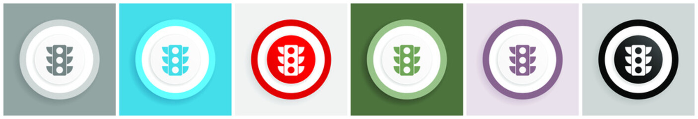 Aufkleber - Traffic lights icon set, colorful flat design vector illustrations in 6 options for web design and mobile applications