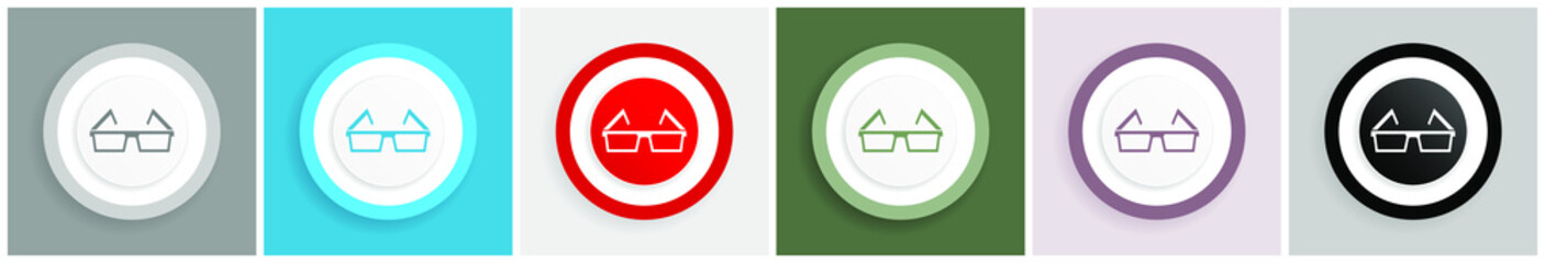 Aufkleber - Eye glasses icon set, colorful flat design vector illustrations in 6 options for web design and mobile applications