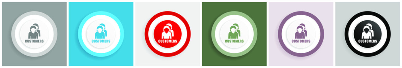 Aufkleber - Customers icon set, colorful flat design vector illustrations in 6 options for web design and mobile applications