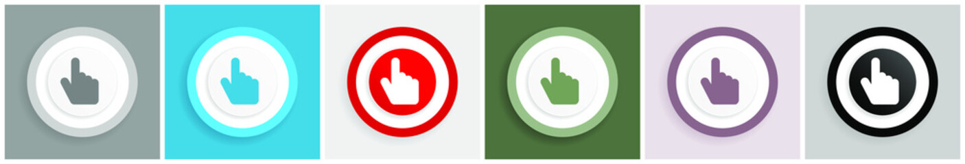 Leinwandbilder - Hand, cursor icon set, colorful flat design vector illustrations in 6 options for web design and mobile applications