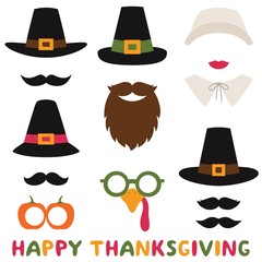 Poster - Thanksgiving vector photo booth props, pilgrim hats and bonnet