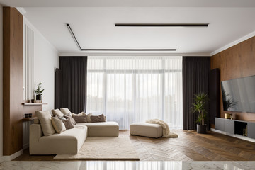 Wall Mural - living room with wooden decoration