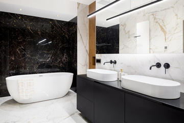 Wall Mural - luxury bathroom with marble tiles