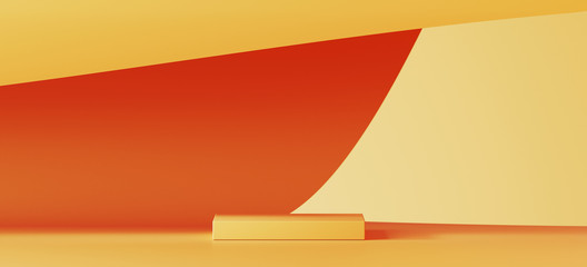 Poster - Abstract background for branding, identity and packaging presentation. Orange podium on orange paper background. 3d rendering illustration.