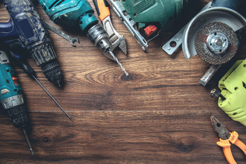 different tools on the wooden desk