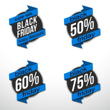 Sticker For Mega-sale "Black Friday". Black Friday Discount Poster. Annual Christmas Sales Season. Big Discounts In Retail And Online Stores (up To 50%). Friday, November 29, 2019