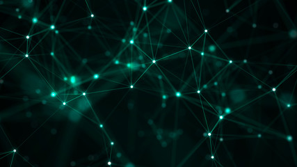 Poster - Abstract digital background. Big data visualization. Network connection structure. Science green background. 3d rendering.