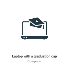 Poster - Laptop with a graduation cap vector icon on white background. Flat vector laptop with a graduation cap icon symbol sign from modern computer collection for mobile concept and web apps design.