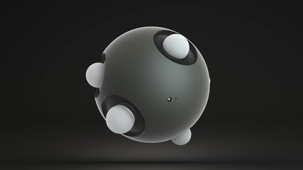 Poster - 3D animation of an abstract sphere with holes in which balls pulsate. 4K animation on a dark background, for banners, desktop screensavers, live futuristic Wallpapers.