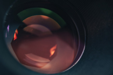 Aufkleber - Close up Beautiful Camera Lens with reflection  background. Macro view.