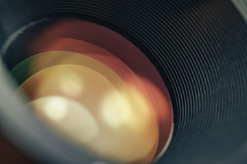 Aufkleber - Close up Beautiful Camera Lens with reflection  background. Macro view.