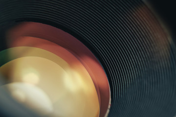 Aufkleber - Close up Beautiful Camera Lens with reflection  background. Macro view.