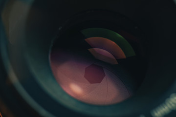 Aufkleber - Close up Beautiful Camera Lens with reflection  background. Macro view.