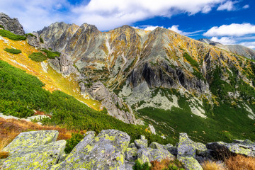 Wall Mural - Autumn view of sunny mountains in High Tatras