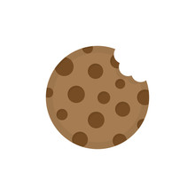 Cookie Round Icon Vector Illustration. Sweet Chocolate Chip Cookie With Bite Marks. Isolated Cartoon Graphic.