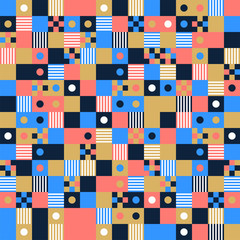 Fototapete - Vector Seamless pattern background, design, modern square with dot or circle inside. Pixel seamless pattern with colorful elements.