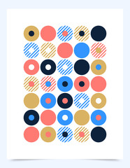 Vector Retro graphic design cover or poster with circle dot shapes. Cool vintage shape compositions. Music abstract vinyl disc