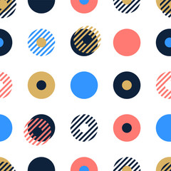 Fototapete - Abstract background seamless vector pattern made with circular geometric shapes or dots with line. Colorful, playful, trendy and modern vector art