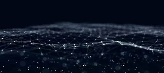 futuristic abstract mesh. wave with the connection of dots and lines. 3d rendering.