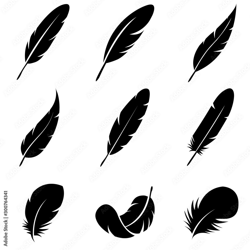 Feather Set icon, logo isolated on white background - obrazy, fototapety, plakaty 