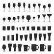 Vector set of glassware silhouettes. Fully editable 50 glasses for wine, beer, whisky, cognac, cocktales and other alcohol drinks collection isolated. Different types of stemwares, beakers and mugs.