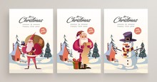 New Year 2020 And Christmas Greeting Card Collection. Cute Holiday Themed Characters And Situations