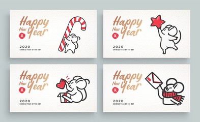 Wall Mural - Vector collection of Greeting cards with 2020 Chinese New Year simbol - Mouse, Rat. Vector Illustration