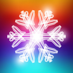 Wall Mural - Vector crystal beautiful snowflake on colorful background. Winter holiday abstract template can be used for banner or invitation. Merry Christmas or Happy New Year shiny geometric element wow effect.